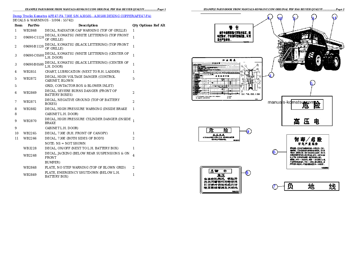 AFE47-FA 730E S/N A30505 - A30508      DEXING COPPER Partsbook