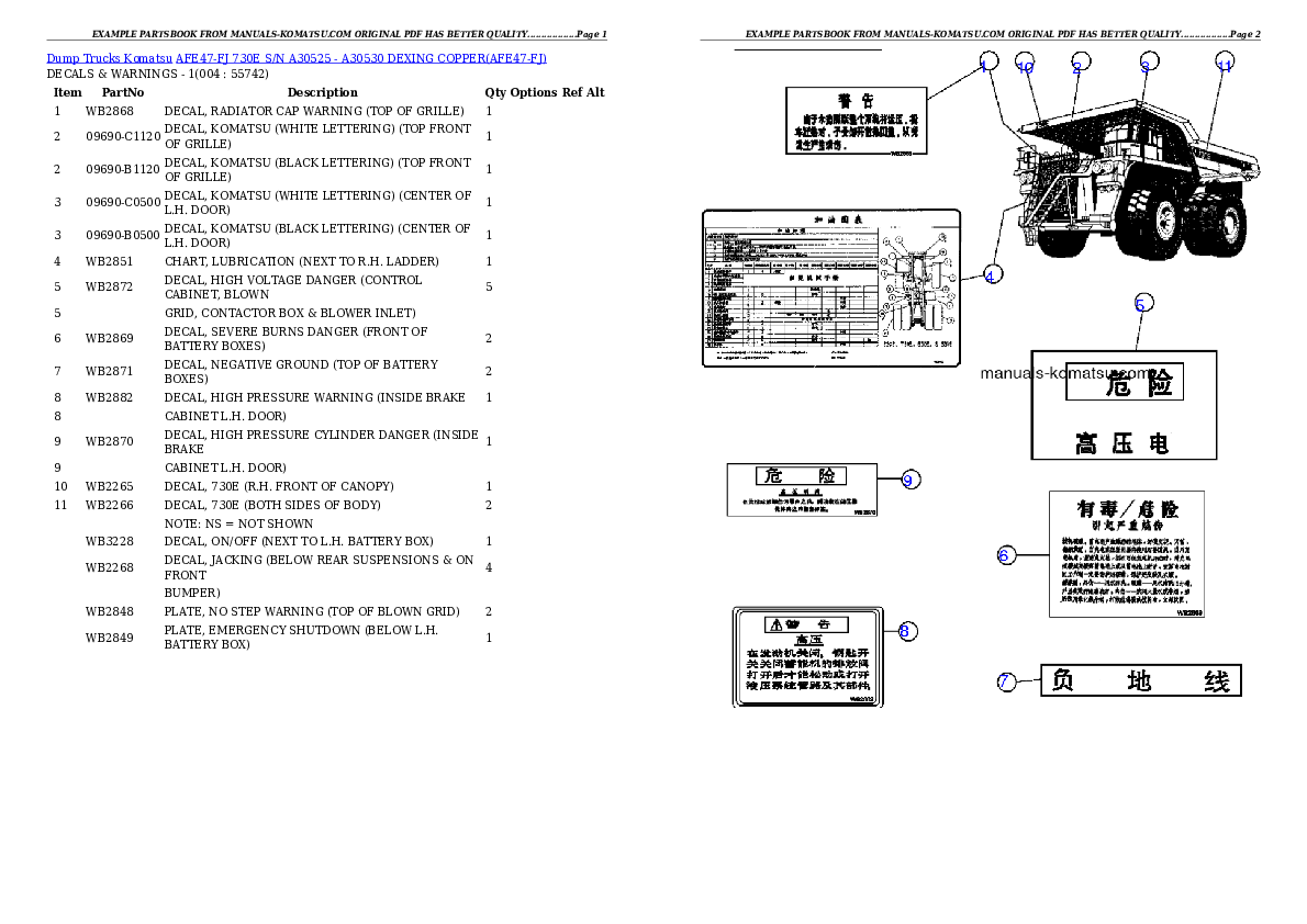 AFE47-FJ 730E S/N A30525 - A30530     DEXING COPPER Partsbook