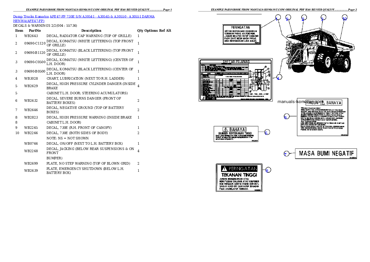 AFE47-FP 730E S/N A30541 - A30545 & A30550 - A30551      DARMA HENWA Partsbook