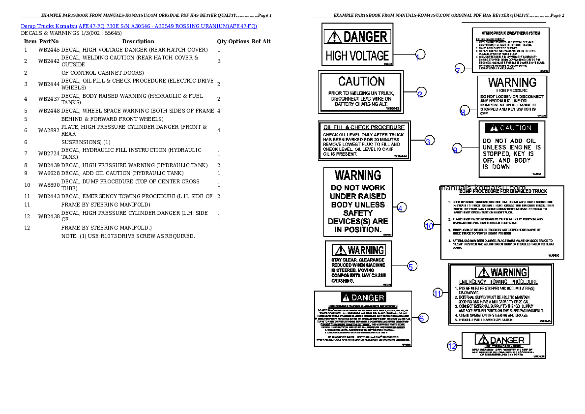 AFE47-FQ 730E S/N A30546 - A30549     ROSSING URANIUM Partsbook