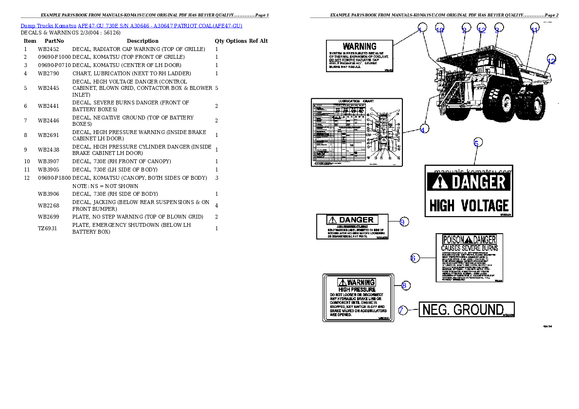 AFE47-GU 730E S/N A30646 - A30647    PATRIOT COAL Partsbook