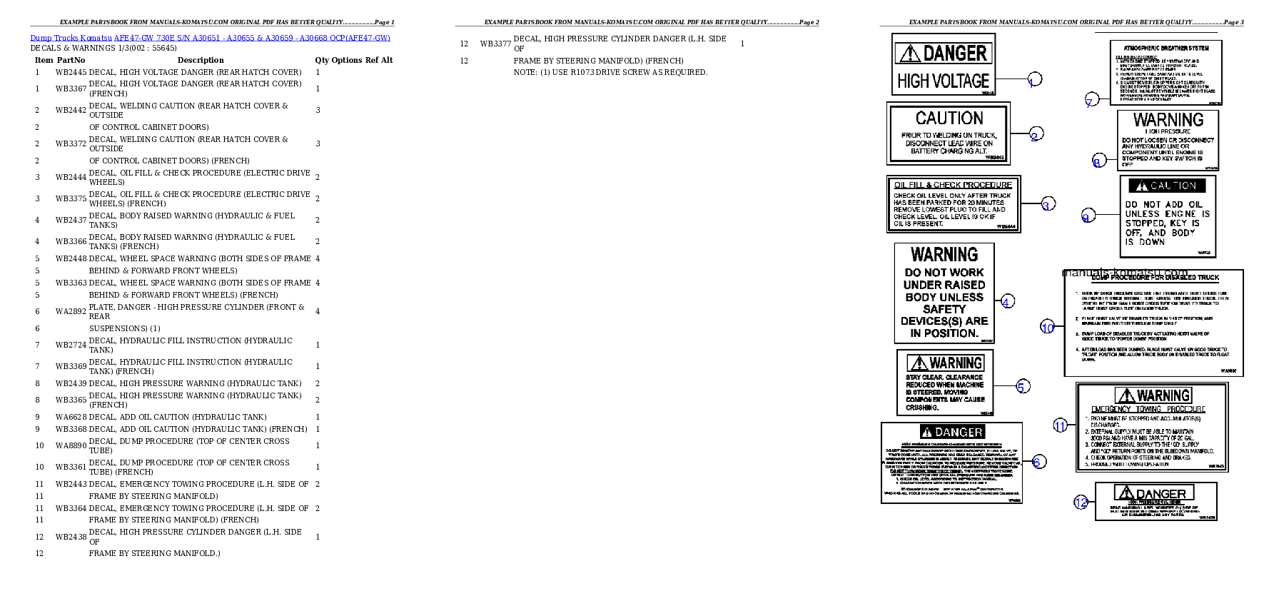 AFE47-GW 730E S/N A30651 - A30655 & A30659 - A30668  OCP Partsbook