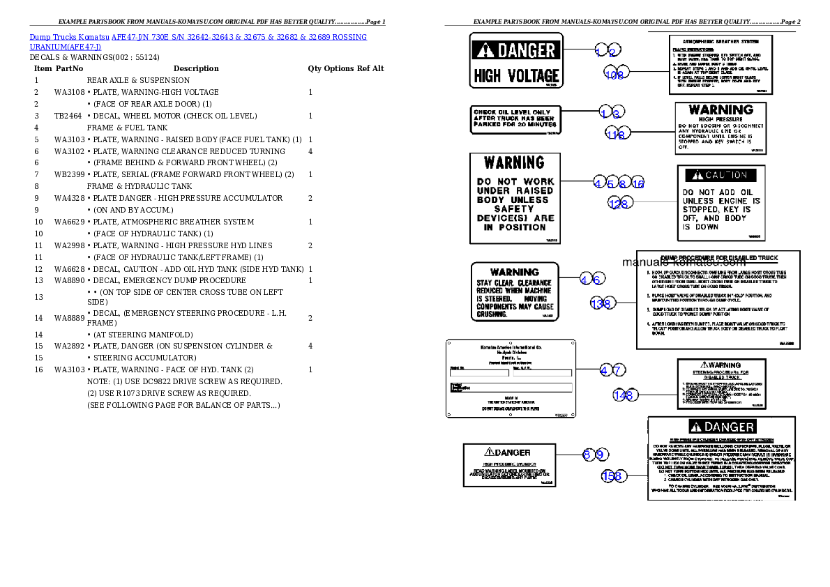 AFE47-J/N 730E S/N 32642-32643 & 32675 & 32682 & 32689  ROSSING URANIUM Partsbook