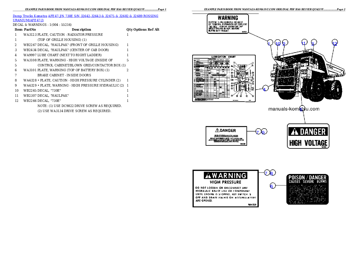 AFE47-J/N 730E S/N 32642-32643 & 32675 & 32682 & 32689  ROSSING URANIUM Partsbook