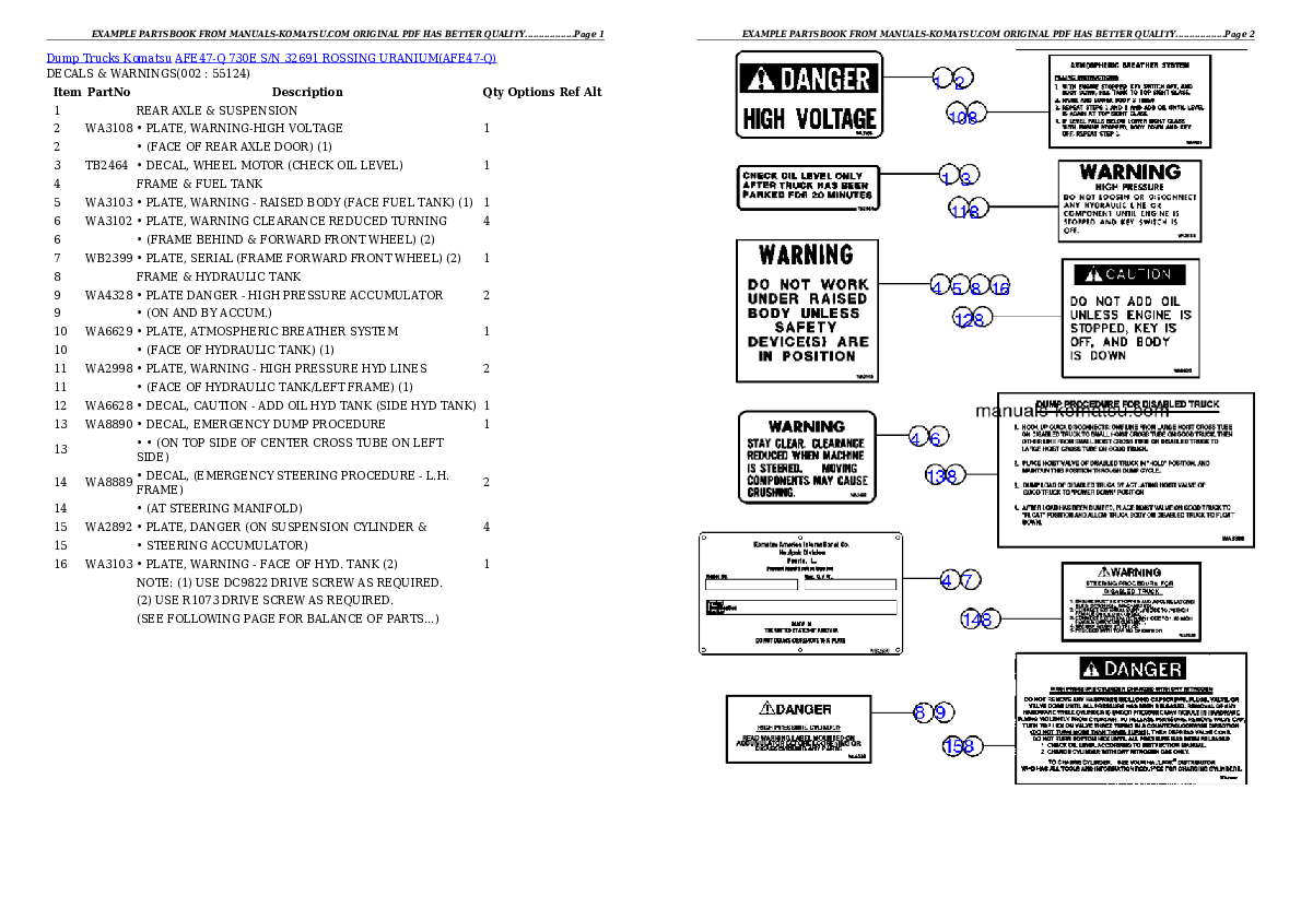 AFE47-Q 730E  S/N 32691  ROSSING URANIUM Partsbook