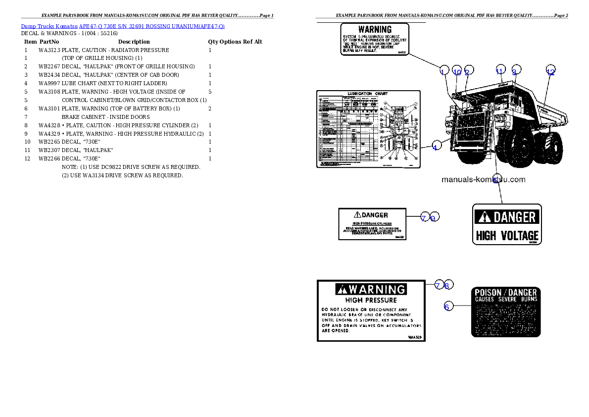 AFE47-Q 730E  S/N 32691  ROSSING URANIUM Partsbook