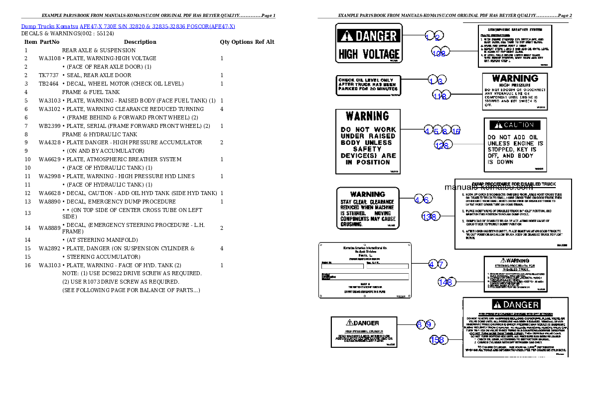 AFE47-X 730E S/N 32820 & 32835-32836  FOSCOR Partsbook