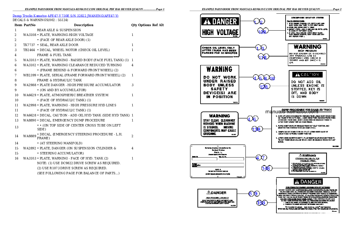 AFE47-Y 730E S/N 32822   JWANENG Partsbook