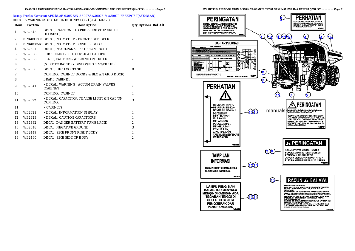 AFE48-AB  930E S/N A30073-A30075 & A30079 FREEPORT Partsbook