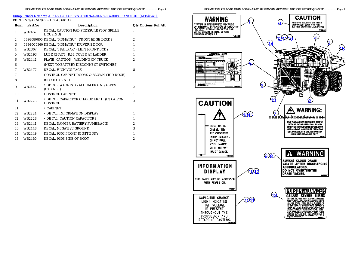 AFE48-AC  930E S/N A30076-A30078 & A30080 SYNCRUDE Partsbook