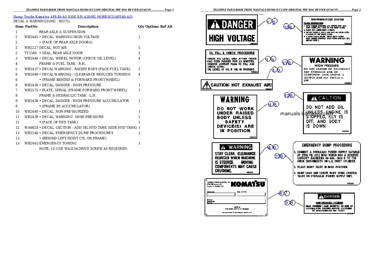 AFE48-AG  930E S/N A30092 MORENCI Partsbook