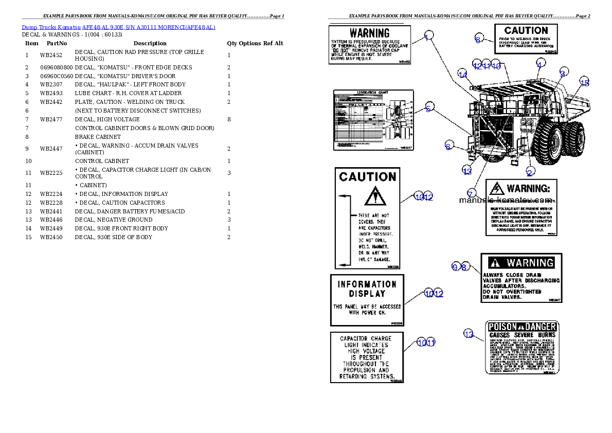 AFE48-AL  930E S/N A30111 MORENCI Partsbook