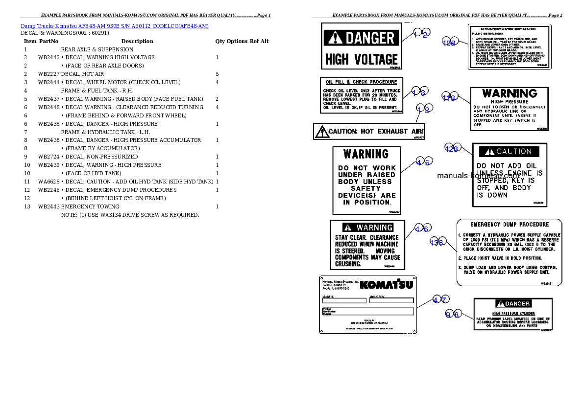 AFE48-AM 930E S/N A30112    CODELCO Partsbook