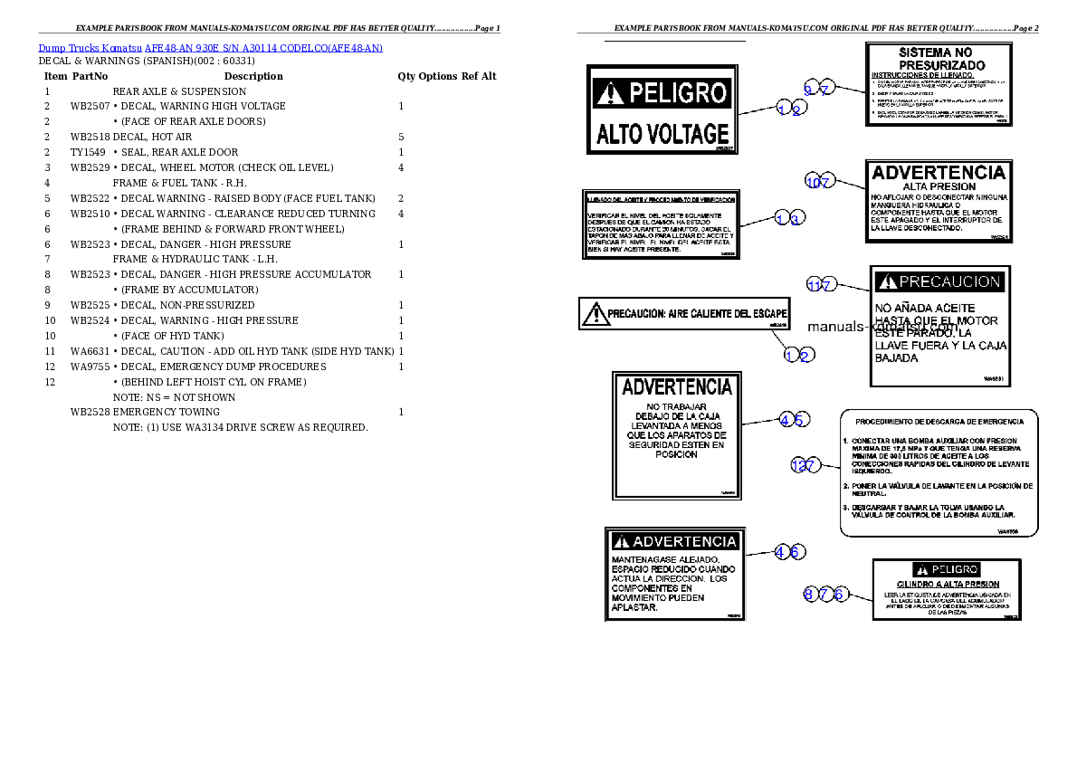 AFE48-AN  930E S/N A30114 CODELCO Partsbook