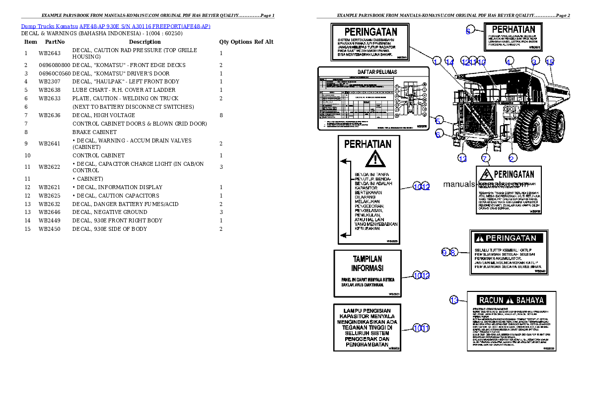 AFE48-AP  930E S/N A30116 FREEPORT Partsbook