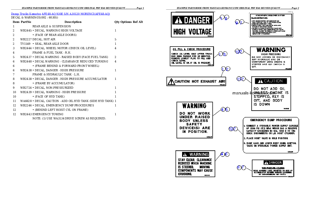 AFE48-AQ  930E S/N A30120 MORENCI Partsbook