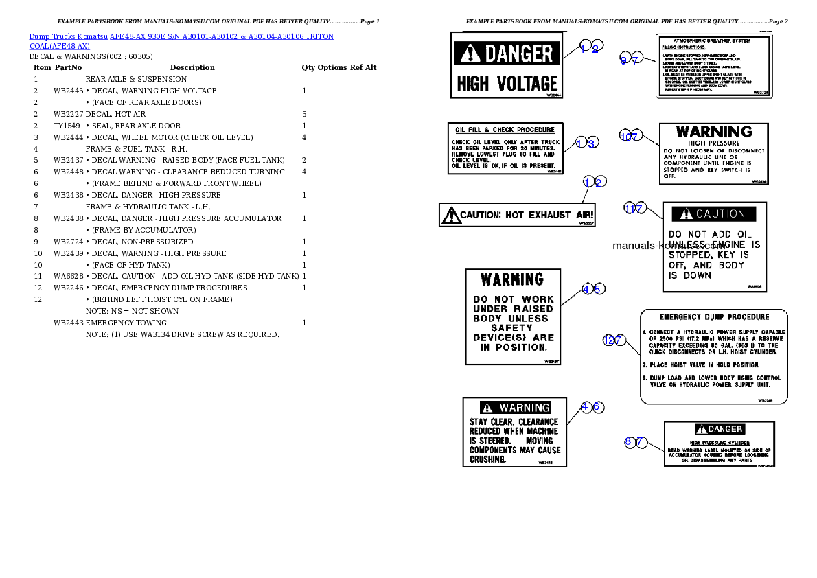 AFE48-AX  930E S/N A30101-A30102 & A30104-A30106 TRITON COAL Partsbook