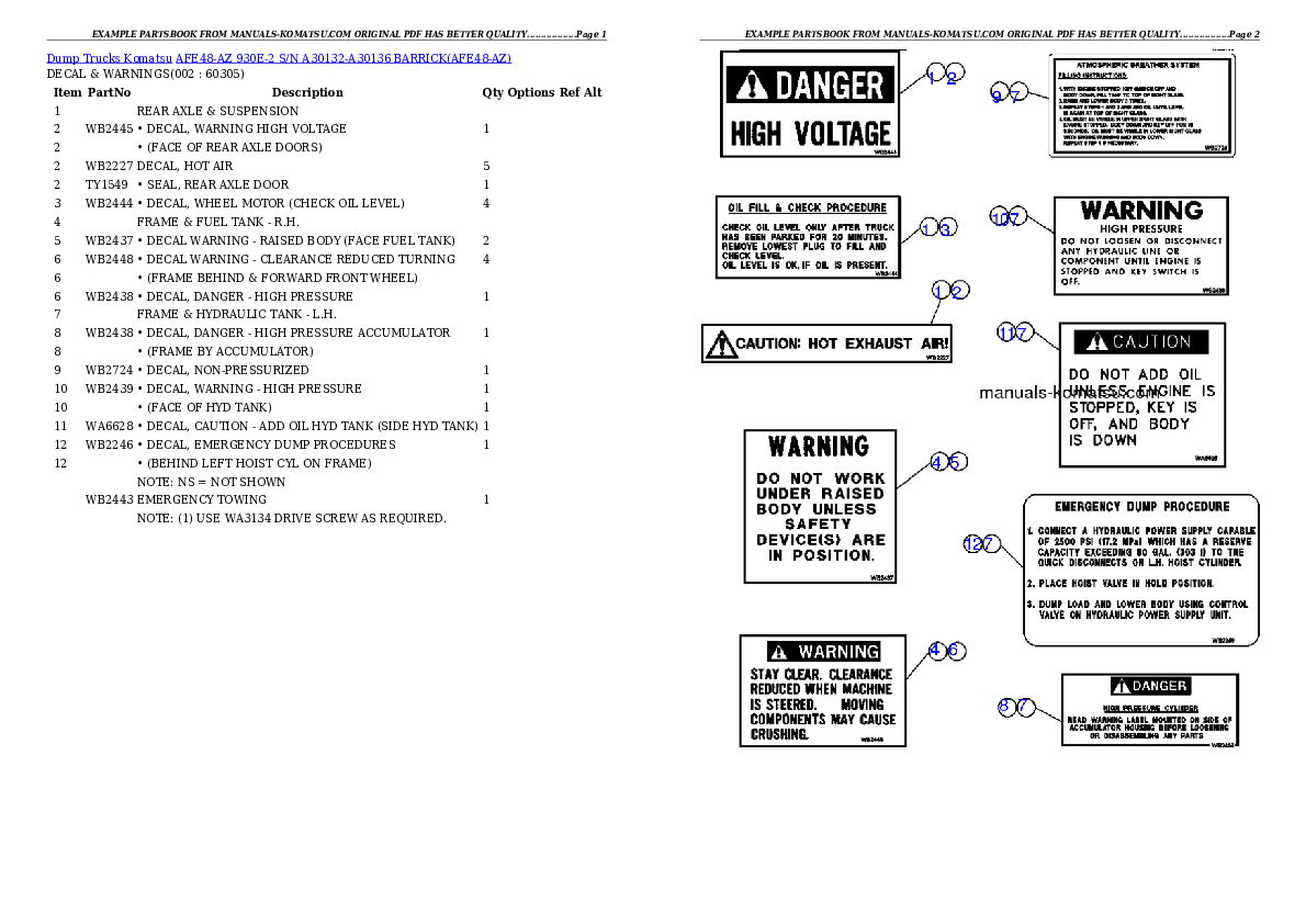 AFE48-AZ  930E-2 S/N A30132-A30136 BARRICK Partsbook