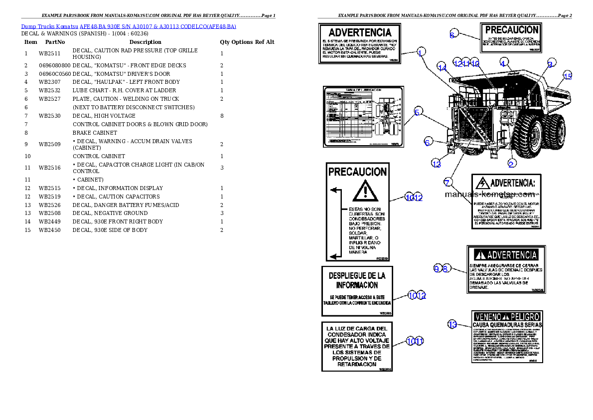 AFE48-BA  930E S/N A30107 & A30113 CODELCO Partsbook