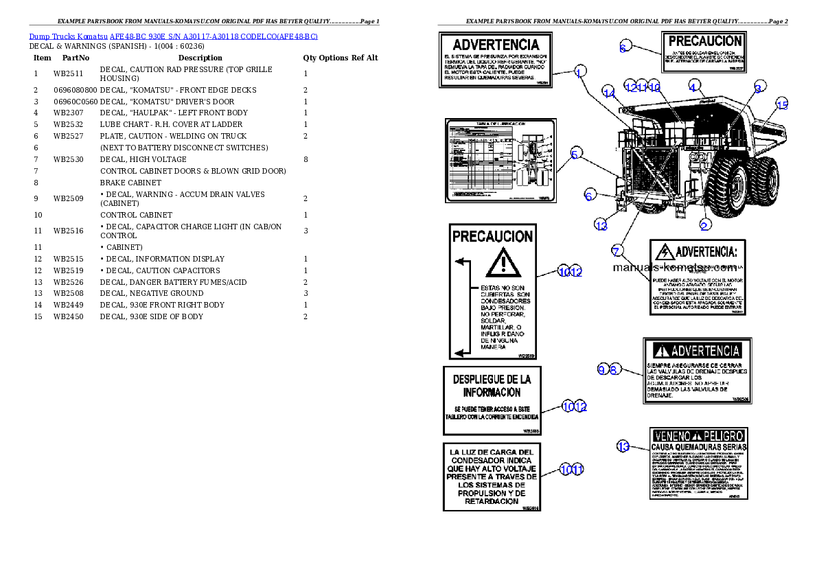 AFE48-BC 930E S/N A30117-A30118 CODELCO Partsbook