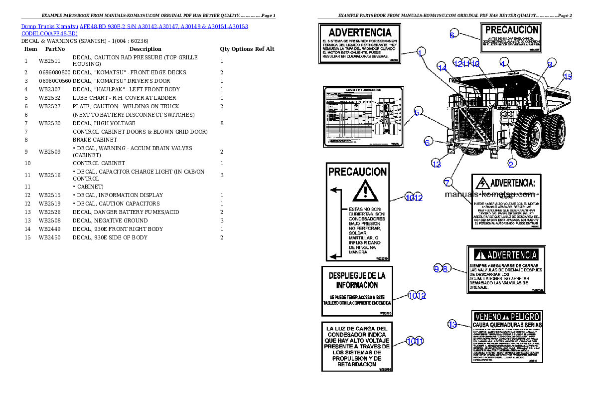 AFE48-BD  930E-2 S/N A30142-A30147, A30149 & A30151-A30153 CODELCO Partsbook