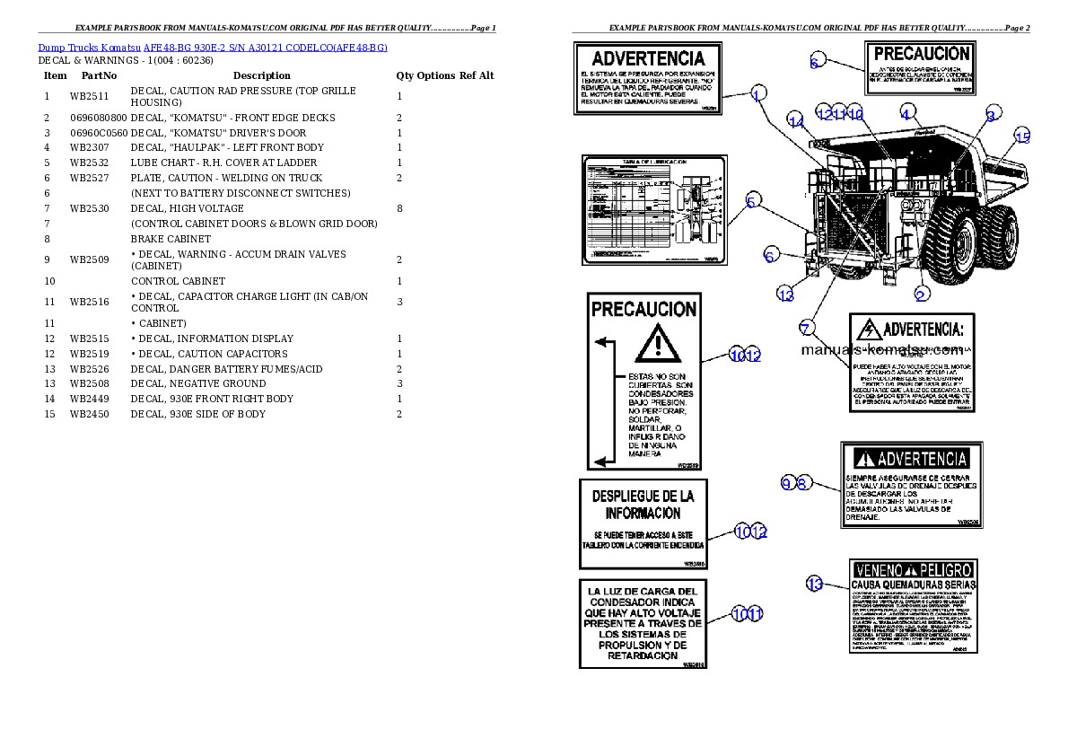 AFE48-BG  930E-2 S/N A30121 CODELCO Partsbook