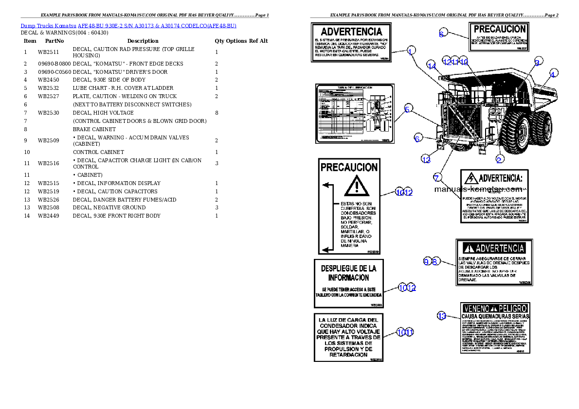 AFE48-BU  930E-2 S/N A30173 & A30174 CODELCO Partsbook