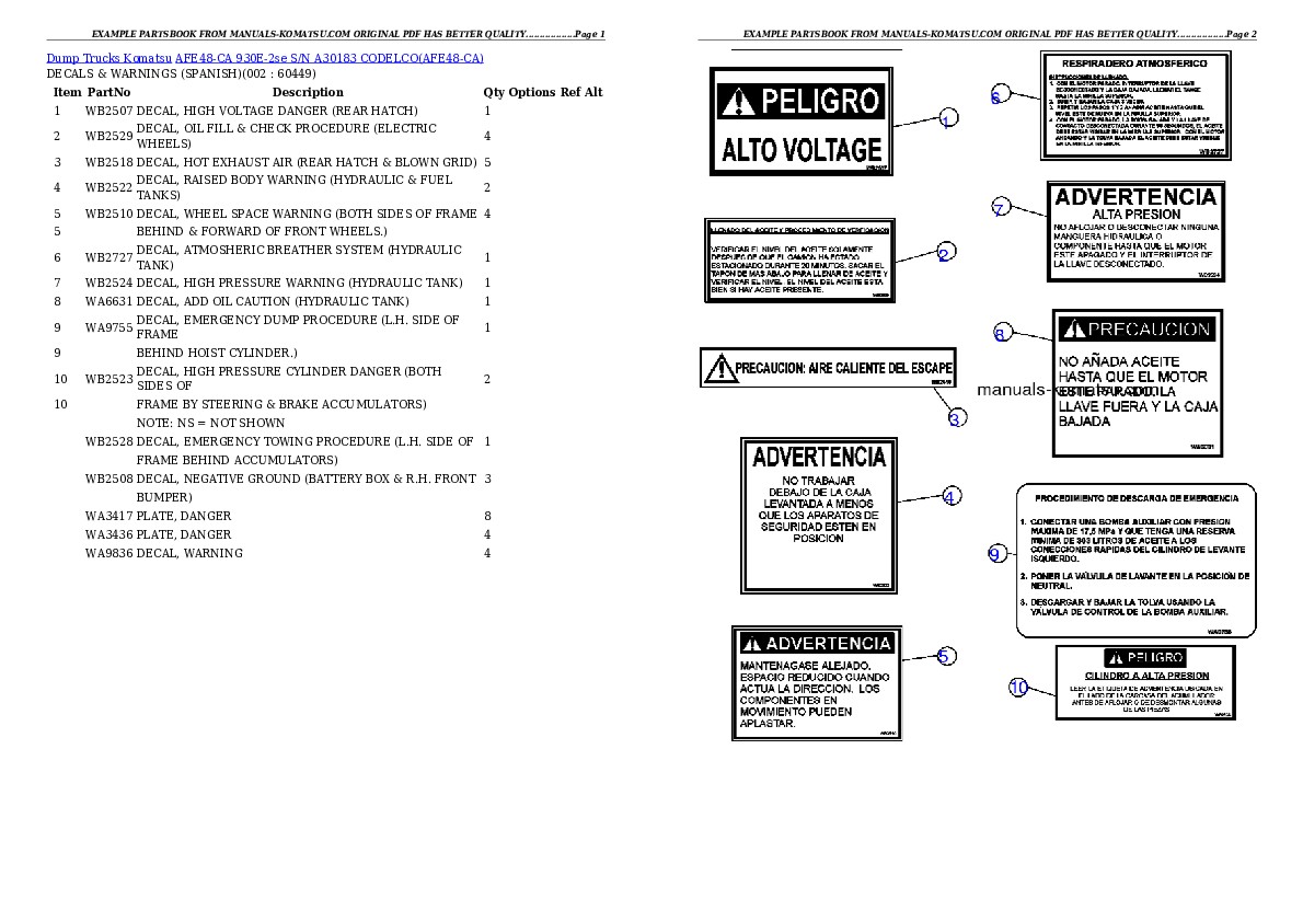 AFE48-CA 930E-2se S/N A30183   CODELCO Partsbook