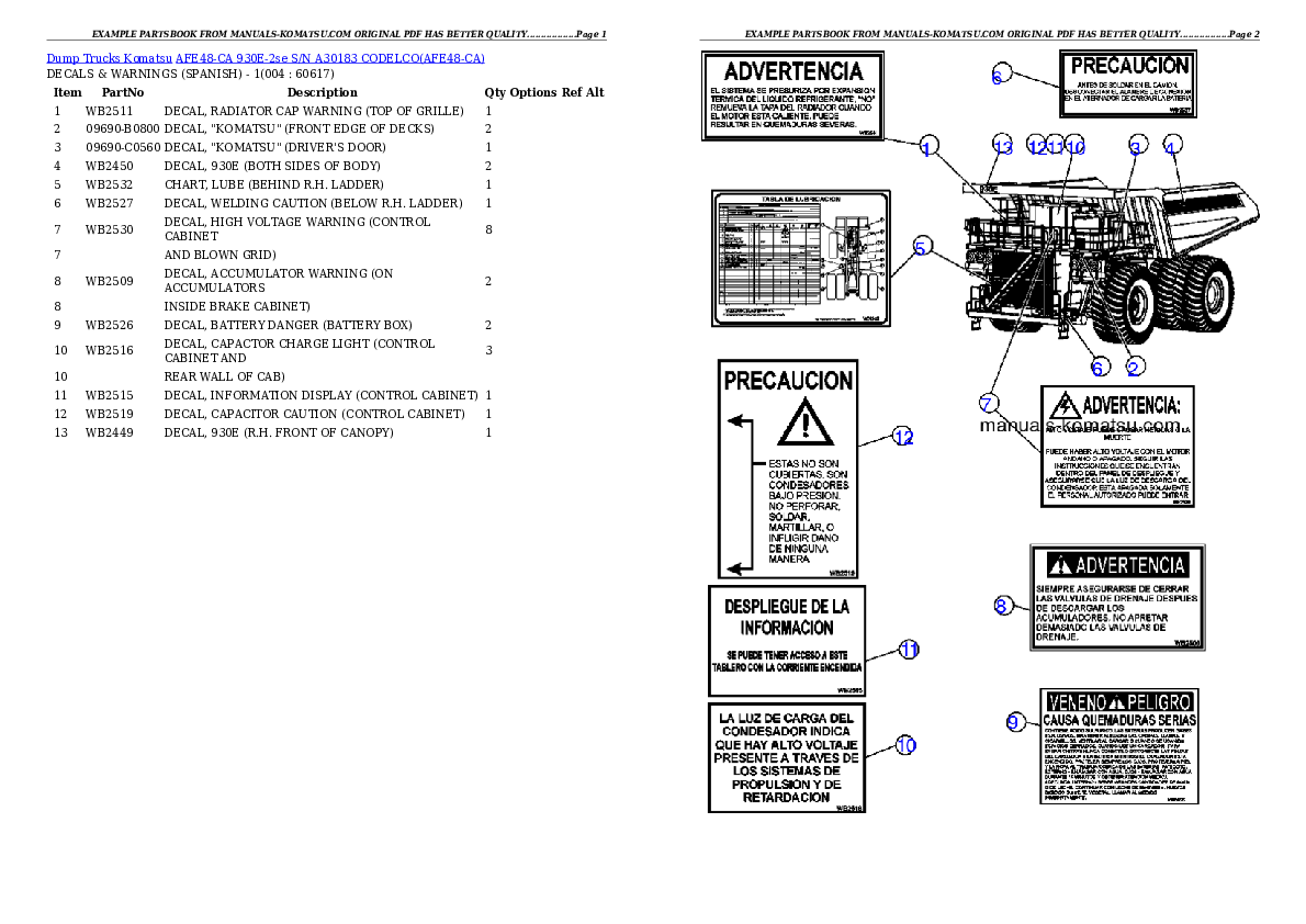 AFE48-CA 930E-2se S/N A30183   CODELCO Partsbook