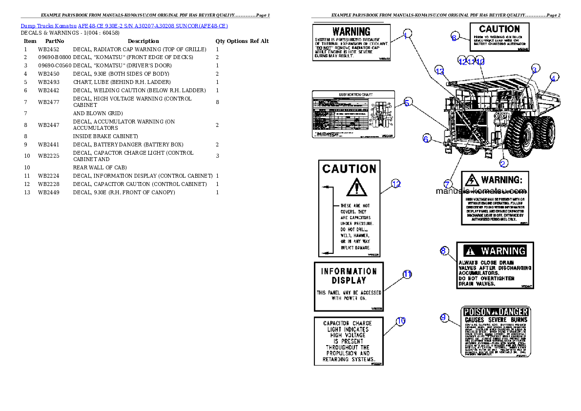 AFE48-CE 930E-2  S/N A30207-A30208 SUNCOR Partsbook