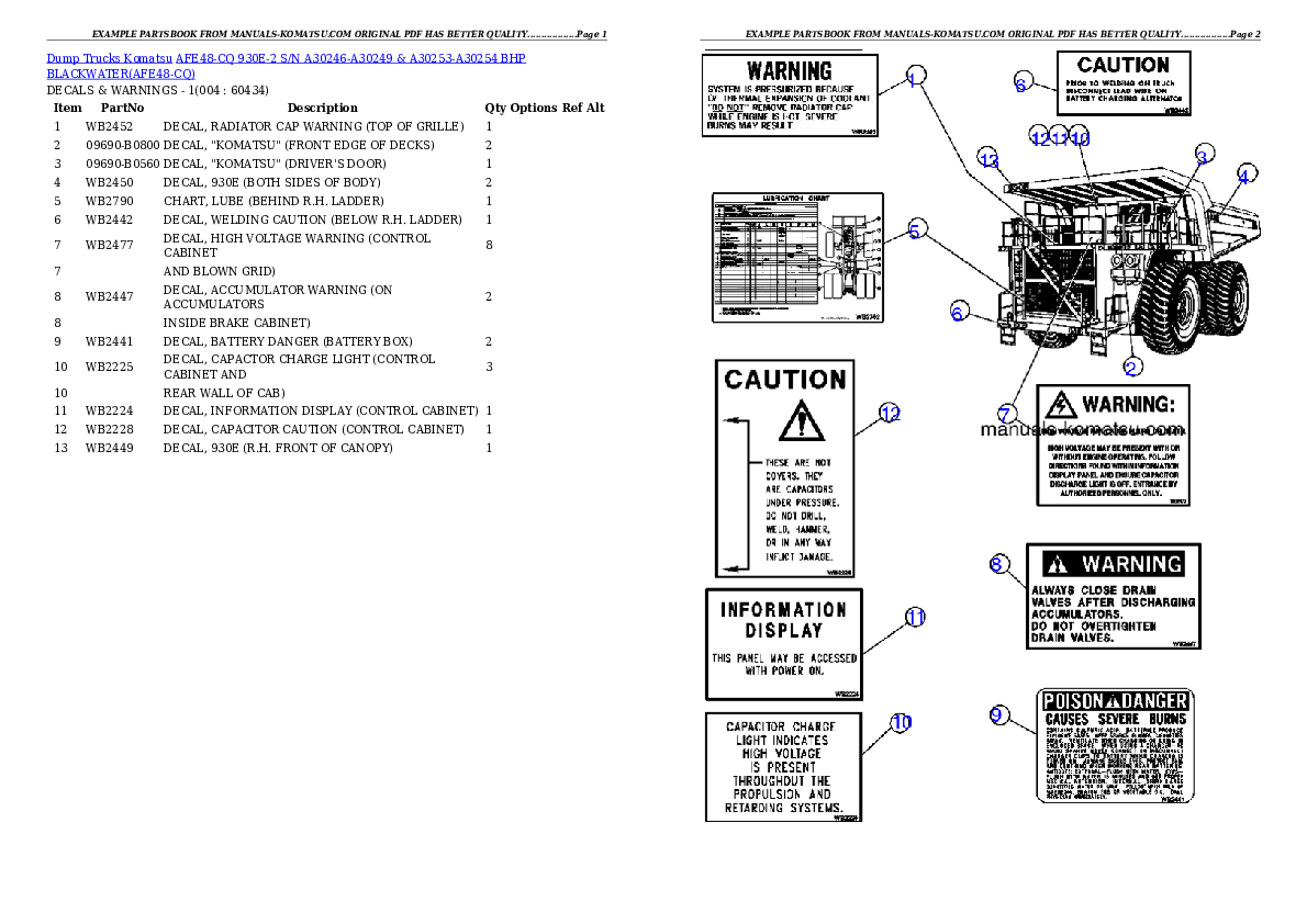 AFE48-CQ 930E-2 S/N A30246-A30249 & A30253-A30254 BHP BLACKWATER Partsbook