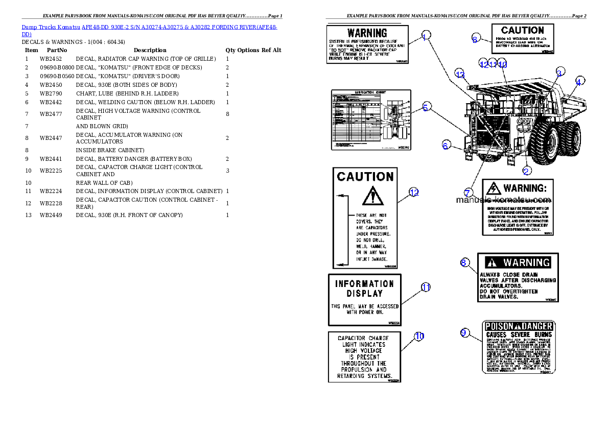 AFE48-DD 930E-2 S/N A30274-A30275 & A30282 FORDING RIVER Partsbook