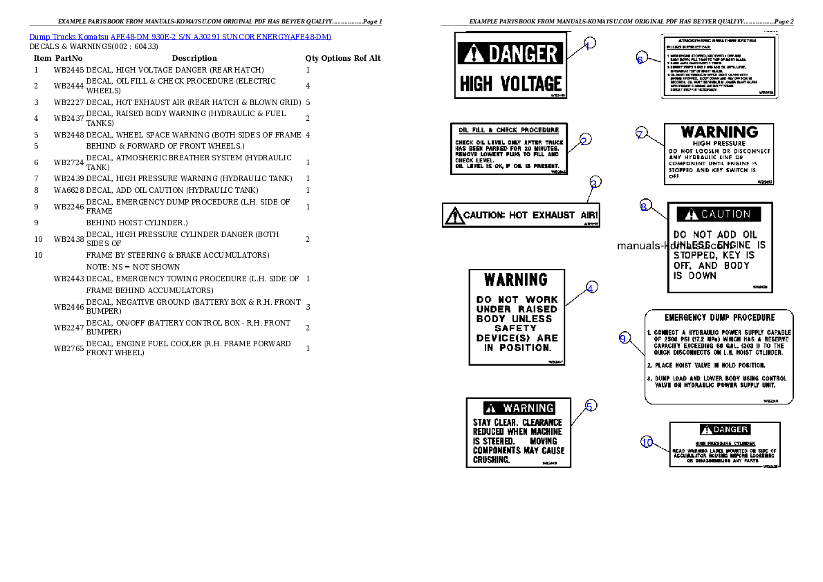 AFE48-DM 930E-2 S/N A30291     SUNCOR ENERGY Partsbook