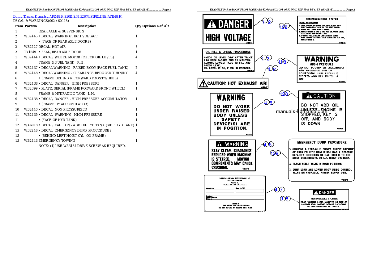 AFE48-F  930E S/N 32674 PIPELINE Partsbook