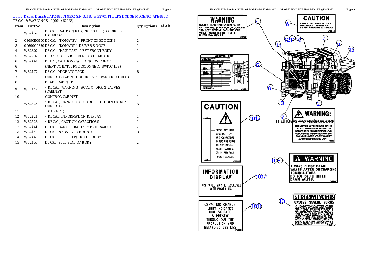 AFE48-H/J 930E S/N 32685 & 32704 PHELPS-DODGE MORENCI Partsbook