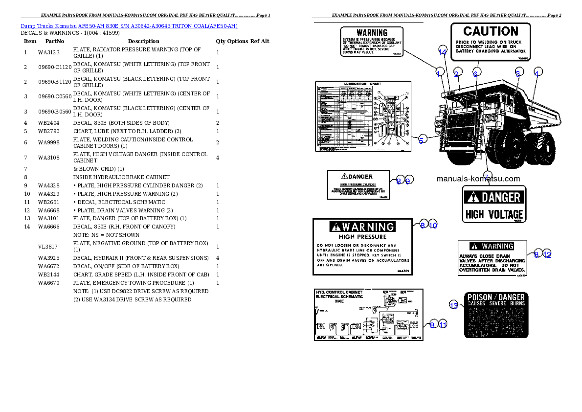 AFE50-AH 830E S/N A30642-A30643 TRITON COAL Partsbook