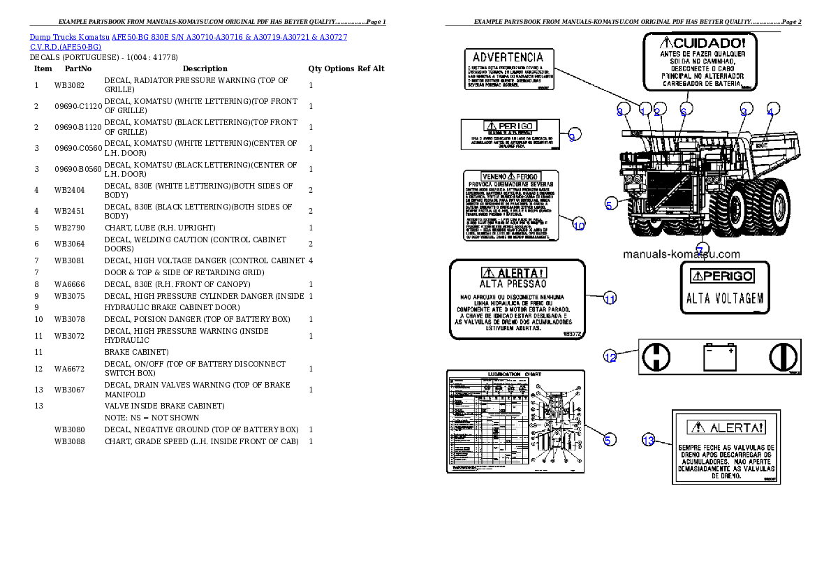 AFE50-BG 830E S/N A30710-A30716 & A30719-A30721 & A30727  C.V.R.D. Partsbook