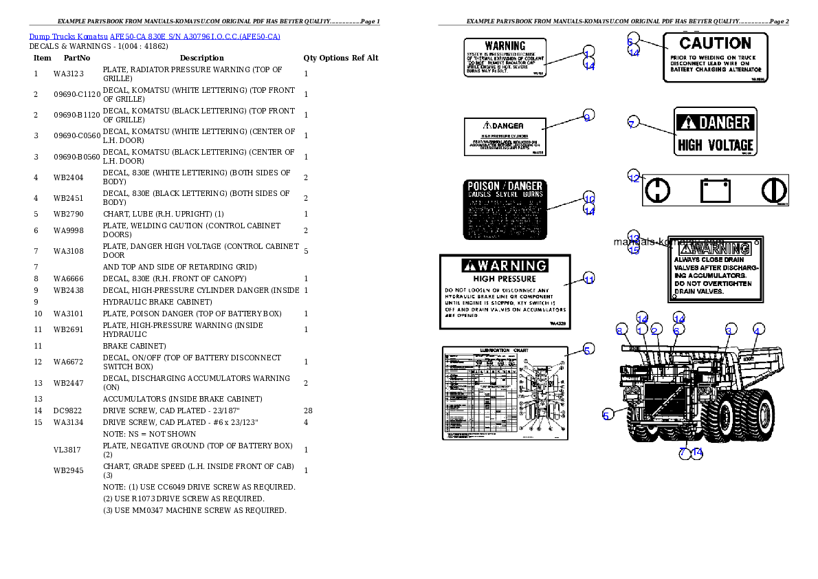 AFE50-CA 830E S/N A30796  I.O.C.C. Partsbook