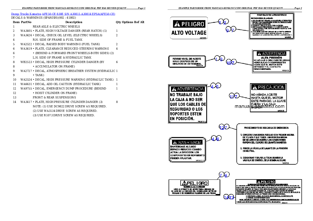 AFE50-CE 830E S/N A30811-A30814   EPSA Partsbook