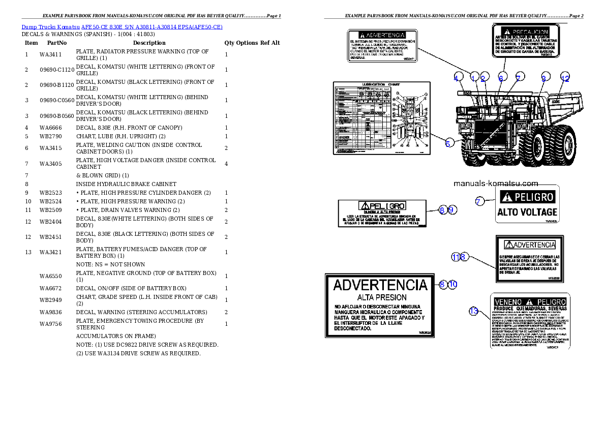 AFE50-CE 830E S/N A30811-A30814   EPSA Partsbook