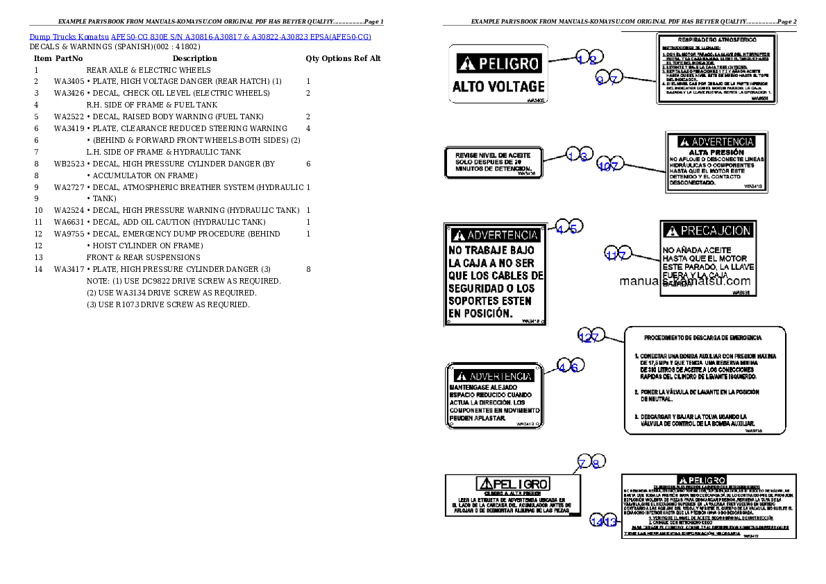 AFE50-CG 830E S/N A30816-A30817 & A30822-A30823  EPSA Partsbook