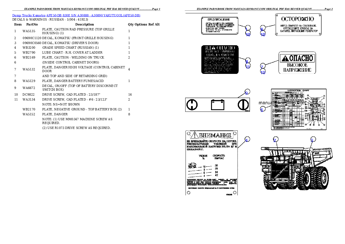 AFE50-DB 830E S/N A30888 - A30890      YAKUTUGOL Partsbook