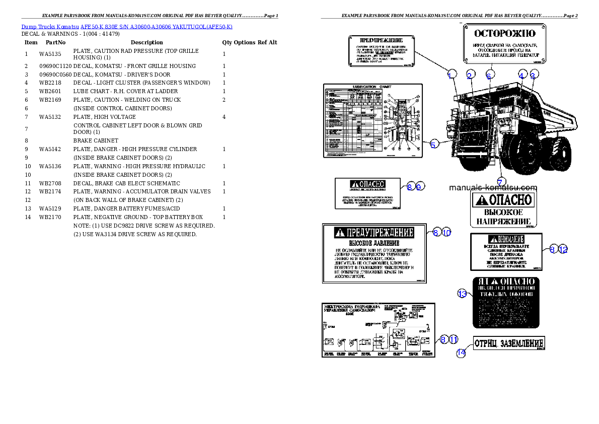 AFE50-K  830E S/N A30600-A30606  YAKUTUGOL Partsbook