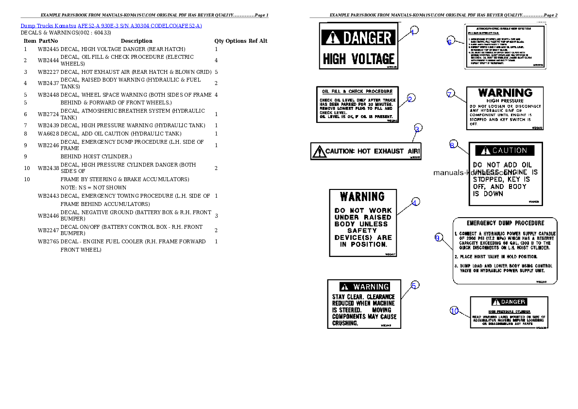 AFE52-A 930E-3 S/N A30304  CODELCO Partsbook