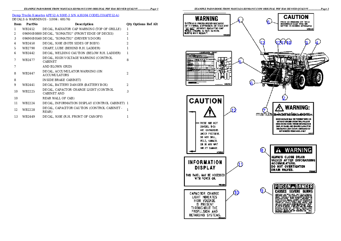 AFE52-A 930E-3 S/N A30304  CODELCO Partsbook