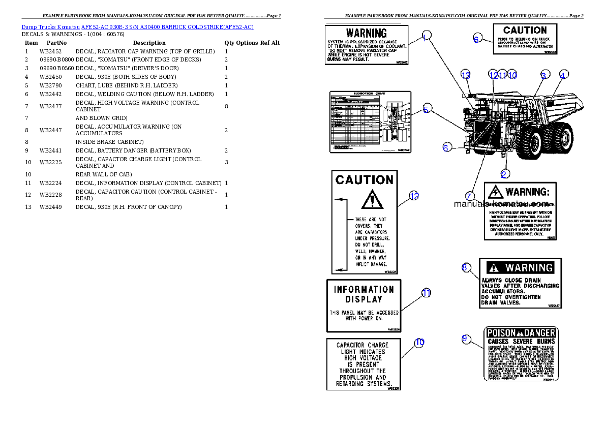 AFE52-AC 930E-3 S/N A30400        BARRICK GOLDSTRIKE Partsbook