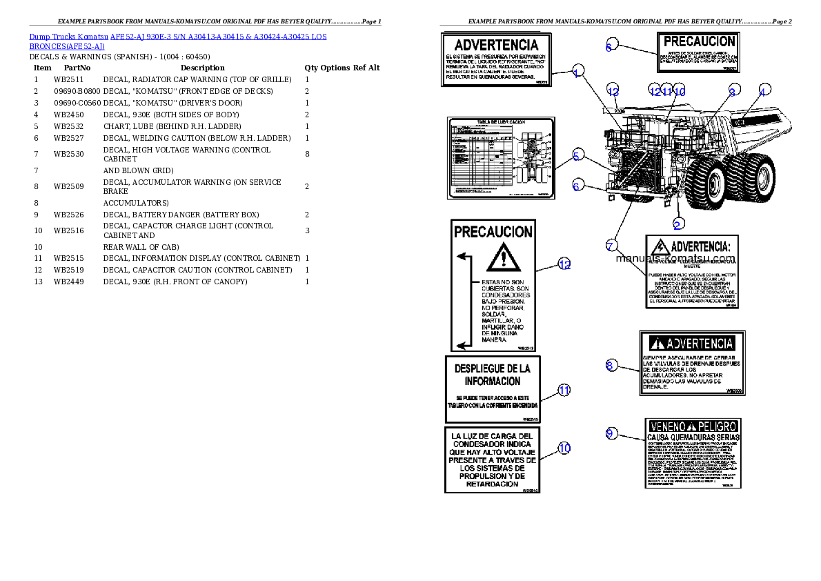 AFE52-AJ 930E-3 S/N A30413-A30415 & A30424-A30425   LOS BRONCES Partsbook