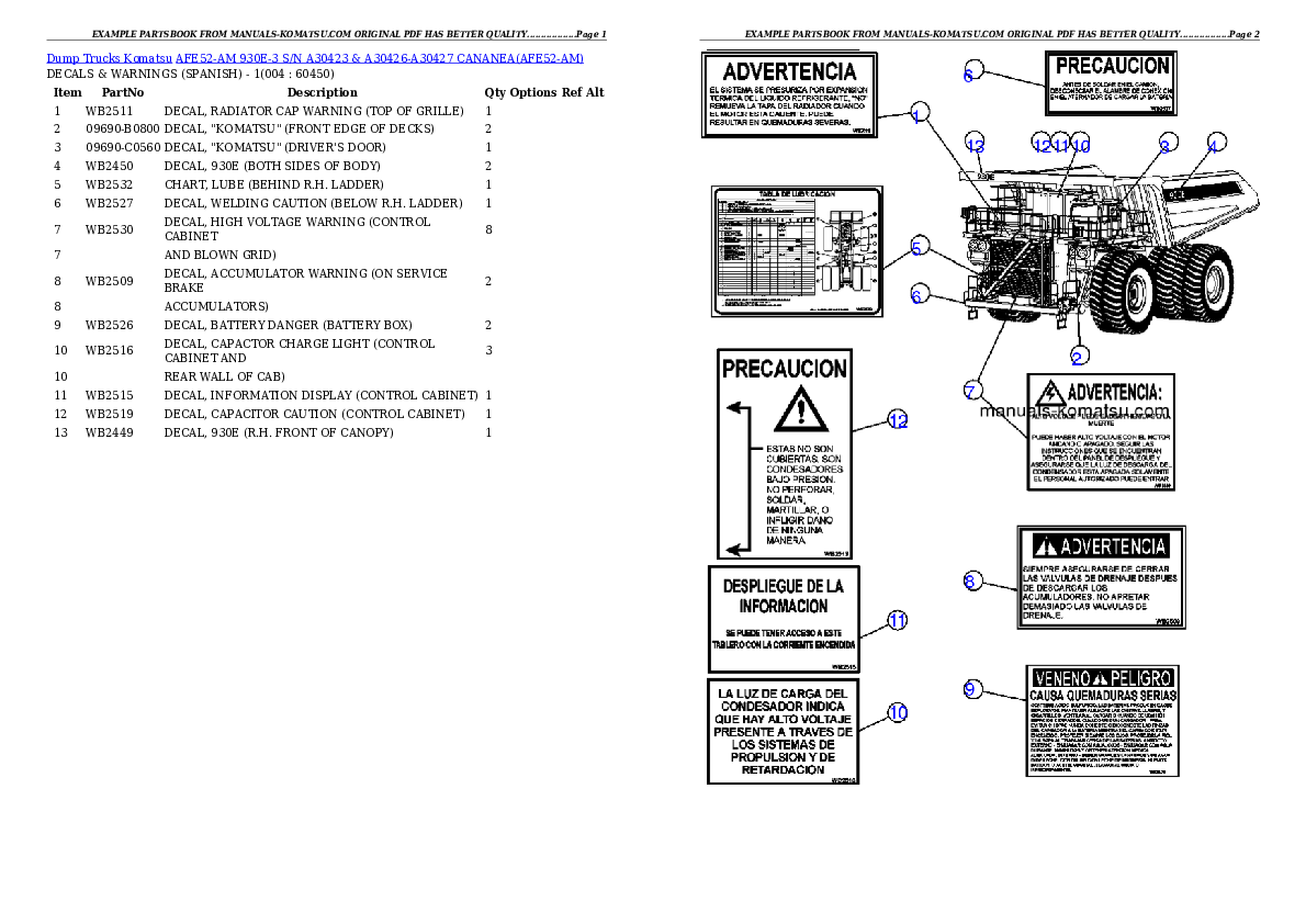 AFE52-AM 930E-3 S/N A30423 & A30426-A30427               CANANEA Partsbook