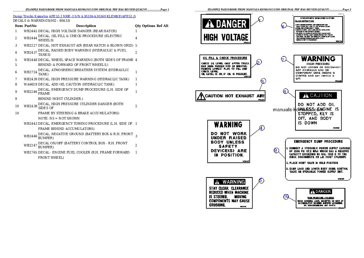 AFE52-J 930E-3 S/N A30336-A30340  KLEMKE Partsbook