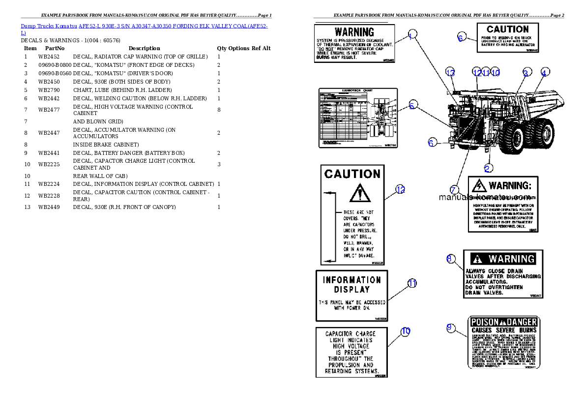 AFE52-L 930E-3 S/N A30347-A30350 FORDING ELK VALLEY COAL Partsbook